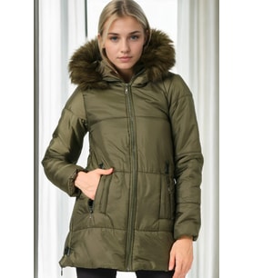 Dewberry Kadın %100 Polyester Kaban Haki Z9668 Katmanlı Kombin, Şehir ve Ofis Stili, Kazak ve Gömlek Kombini