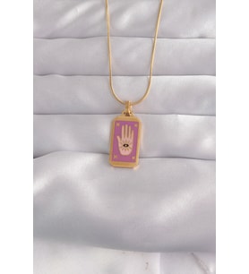 316L Çelik Gold Renk Mor Mineli El Figür Tarot Kolye - TJ-BKO9034