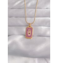 316L Çelik Gold Renk Mor Mineli El Figür Tarot Kolye - TJ-BKO9034