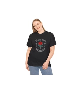 Unisex Bisiklet Yaka Baskılı T-Shirt - Siyah