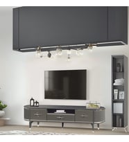 Duru Tv Sehpası Antrasit Gümüş  2 Kapaklı 1 Çekmeceli Oval Formlu Sehpa 180x40x53 Cm