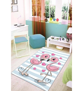 Pembe Kaymaz Tabanlı Yıkanabilir Kuğulu Çocuk Halısı AR036