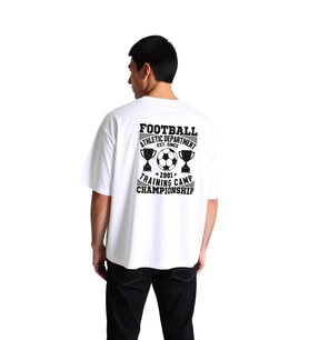 Erkek Oversize Futbol Athletic Bölüm Şampiyonluk Antrenman Kampı Grafik Baskılı Tişört Günlük Rahat