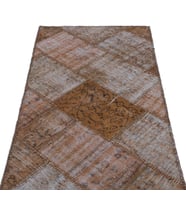 Kahverengi Vintage Geometrik Desenli Koridor Halısı El Dokuma Yün Modern Evler İçin