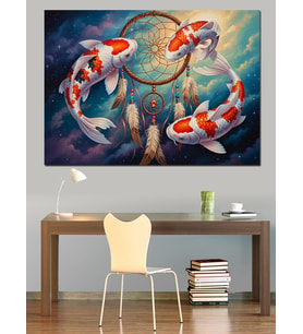 Dreamcatcher İçinde  Balıklar Dekoratif Kanvas - Mdf Ahşap Tablo