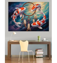 Dreamcatcher İçinde  Balıklar Dekoratif Kanvas - Mdf Ahşap Tablo