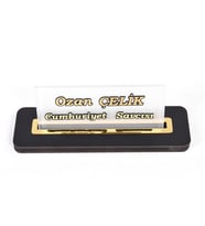 Ofis Masası Ahşap Masa İsimlik Modern Kartvizit veya Telefon Bölmeli Altın Ofis Masası Dekoru (Turkuaz)
