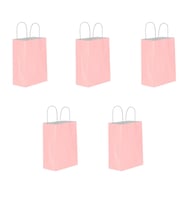 Büküm Saplı Kraft Kağıt Çanta Karton Hediyelik Poşet Torba - Pembe - 18x24 Cm. - 5 Adetlik Paket
