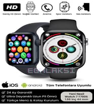 Watch 7 Series Akıllı Saat Çift Tuş Aktif Arama Cevaplama Ios Androıd Uyumlu (Siyah)