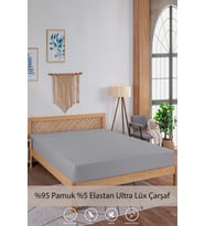 Penye-Likralı Lastikli Çarşaf, 120×200 Tek Kişilik %100 Pamuk-Elastan Örme Kumaş, 200 gr/m² (Gri)