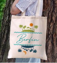 BK Gift Kişiye Özel Yaz Temalı İsimli Kanvas Bez Plaj Çantası, -1  Baskılı Omuz Çantası, Alışveriş Çantası, Arkadaşa Hediye