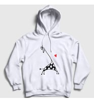 Presmono Unisex Beyaz Heart Giraffe Zürafa Kapüşonlu Sweatshirt 288351tt