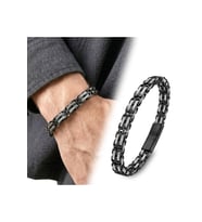 Sertifikalı SEMTİM DUAL ROYAL 4 mm Siyah & Gümüş Kral Zincir Çelik Erkek Bileklik