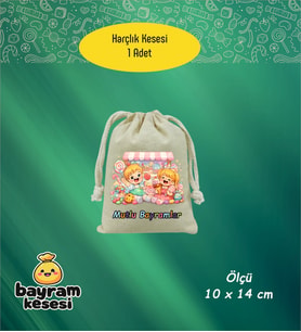 Bayram Harçlık Kesesi Tekli – Baskılı Ham Bez Bayram Kesesi, Çocuklar İçin Bayram Hediyesi Model-5