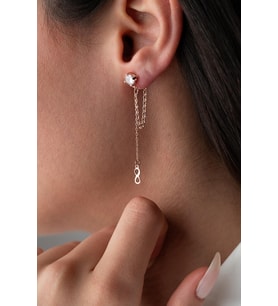 925 Ayar Gümüş Rose Kaplama 5 Mm Tektaş Sallantılı Zincir Sonsuzluk Model Küpe