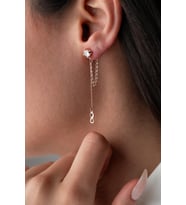 925 Ayar Gümüş Rose Kaplama 5 Mm Tektaş Sallantılı Zincir Sonsuzluk Model Küpe