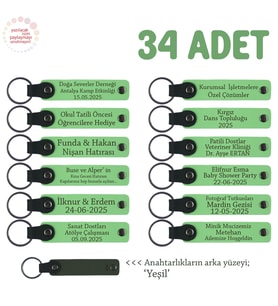 Ramazan Ayı İftar Programı Katılımcılarına, 34'lü Set, Kişisel Mesajlı Anahtarlık, F Yeşil & Yeşil (Fıstık Yeşili)