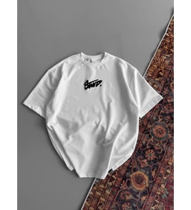 Baskılı Oversize T-shirt - Beyaz