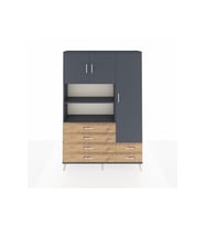 Arges Dolap 9 Raflı 6 Çekmeceli 3 Kapaklı 132x30x195 Antrasit-Antrasit/Çam