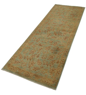 Turkuaz El Dokuma Halı Vintage Stil Çiçek Motifli Parlak Dokulu Lüks Koridor Yolluğu
