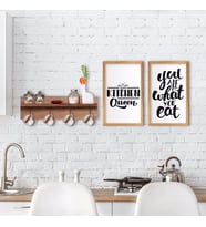 BK Home Doğal Ahşap Raflı Dekoratif Fincan Askılığı ve 2’li Mutfak Konseptli Ahşap Tablo-1 (Beyaz)