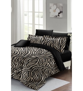 Lastikli Çarşaflı %100 Pamuk Saten Çift Kişilik Nevresim Takımı Black Zebra