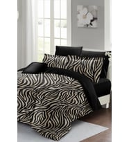 Lastikli Çarşaflı %100 Pamuk Saten Çift Kişilik Nevresim Takımı Black Zebra