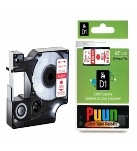 PUUN®Dymo  D1 45015 S0720550 12MM x 7 Mt. Muadil Beyaz Etikete Kırmızı Yazı Şerit Labelmanager Serisi (Çok Renkli)