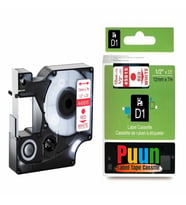 PUUN®Dymo  D1 45015 S0720550 12MM x 7 Mt. Muadil Beyaz Etikete Kırmızı Yazı Şerit Labelmanager Serisi (Çok Renkli)