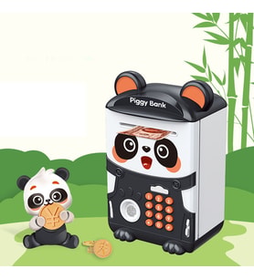 Parmak Izi Simülasyonlu Şifreli Panda Kumbara, Siyah, 23x15