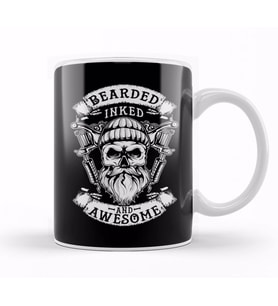 Bearded Inked And Awesome Badass Dad Kupa Bardak Porselen
