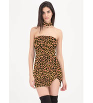 Terry Pau TP101427 Leopar Desenli Elbise