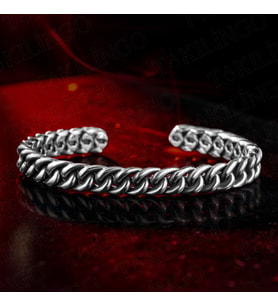 925 Ayar Gümüş Kalın Burgu Zincir Model Açık Cuff Ayarlanabilir Erkek Bileklik