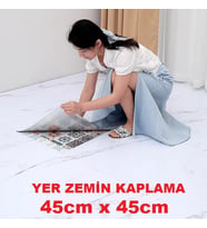 45cm x 45cm 1 Adet Yapışkanlı Parke Floor Pvc Panel  Yer Zemin Kaplama Paneli Arkası Kauçuklu 15p (Beyaz)