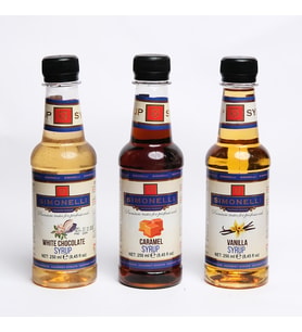 Simonelli 3'lü Şurup Seti (Beyaz Çikolata + Karamel + Vanilya) Kahve ve Kokteyl Şurubu 3X250ML