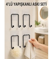 4'lü Yapışkanlı Askı Seti Mutfak Banyo Ve Ev İçin Duvar Askısı