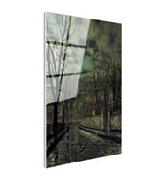 Tamperli Gerçek Cam Tablo J.A. Grimshaw Yağmurlu Sokak Figürlü Gece Manzarası Ressam Tablosu Dekoru