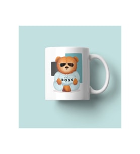 Boss Bear Baskılı Porselen Kupa Beyaz