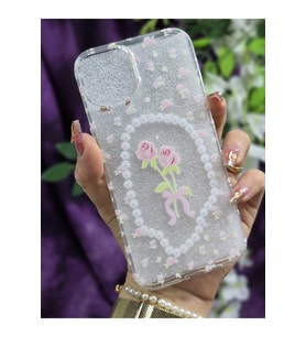 iPhone 15 Uyumlu Gül Desenli Silikon Şeffaf Telefon Kılıfı