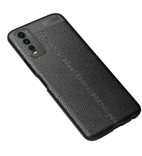 Vivo Y20S Kılıf Zore Niss Deri Desenli Silikon Kılıf (Siyah)