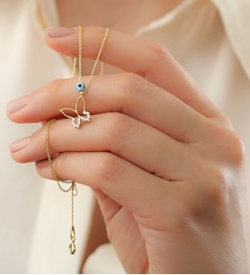 925 Ayar Gold Nazarlı Kelebek Gümüş Kolye