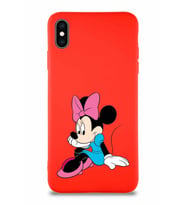 Apple iPhone XS Max Soft Premier Kapak Minnie Mouse-E Tasarımlı Silikon Kılıf - Kırmızı (Şeffaf)
