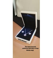Işıklı Kutusunda Çelik Kolye ve Küpe