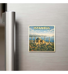 İstanbul Şehri (Ayasofya) - Pop-Art Travel - 9x9 cm Buzdolap Magneti
