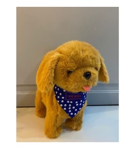 Müzikli Yürüyen Havlayan Yalayan Kuyruk Ve Başını Sallayan Ses Kaydı Yapan Sütlü Kahve Peluş Köpek