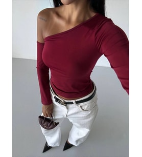Omuz detaylı kollu bluz bordo