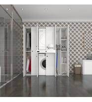 Kenzlife çamaşır-kurutma makinesi dolabı ve giysi dolabı çekmeceli ebuzer sağ raf byz 187*160*60  banyo (Beyaz)