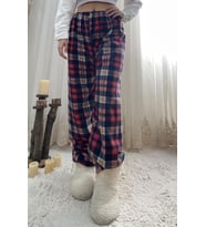 Kadın Polar Pijama Altı Kışlık Lastikli Bel Tek Alt (Lacivert-Kırmızı)