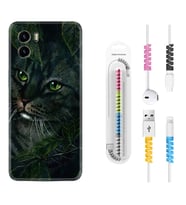 Vivo Y15S Y32 Y33S Y51 Y53S Kılıf Kablo Koruma Spiral Silikon Flowers Cat 1345