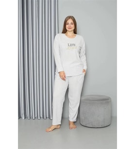 Giyim Welsoft Polar Kadın Büyük Beden Pijama Takımı Ekru